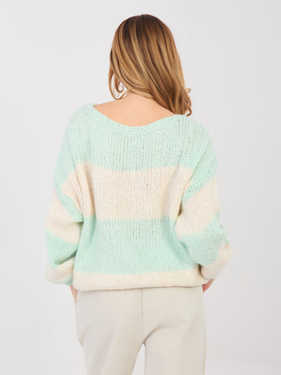 Pastelowy miętowy sweter oversize z wełną