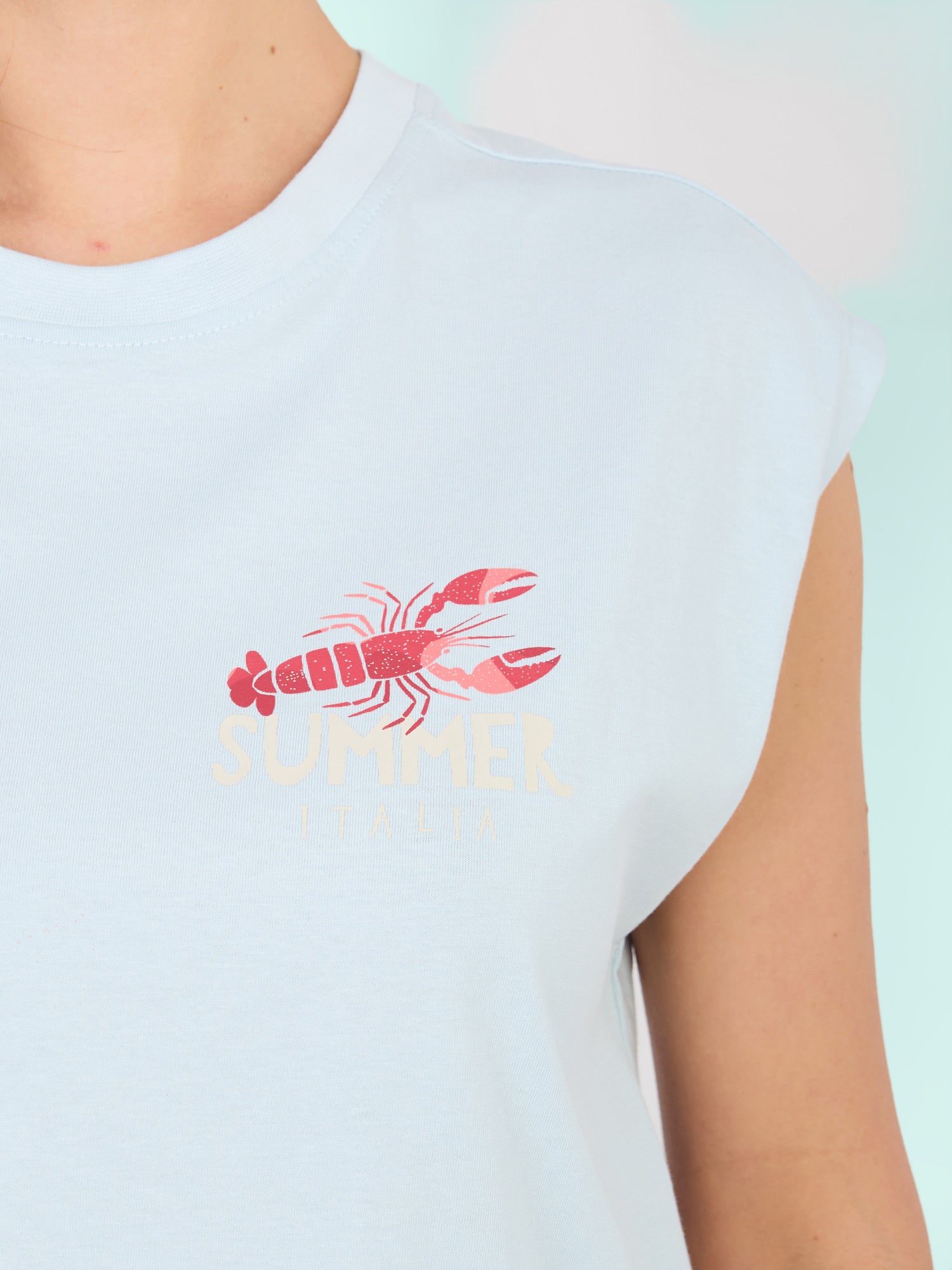 SUBLEVEL Pastelowy niebieski t-shirt  z nadrukiem na plecach