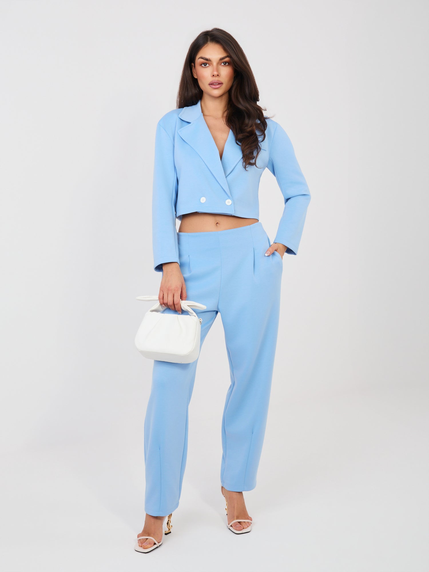 RUE PARIS Pastelowy niebieski dresowy komplet w eleganckim stylu