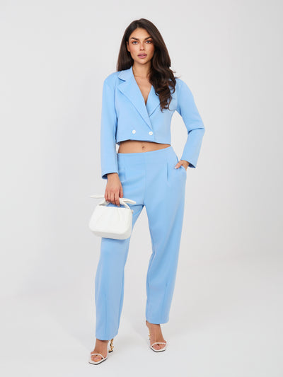 RUE PARIS Pastelowy niebieski dresowy komplet w eleganckim stylu