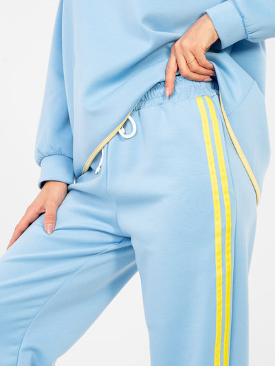 RUE PARIS Pastelowy niebieski damski komplet z bluzą oversize