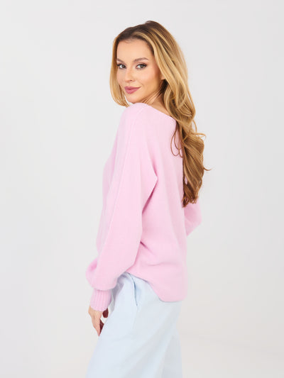 Pastelowy różowy sweter basic z długim rękawem