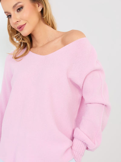 Pastelowy różowy sweter basic z długim rękawem