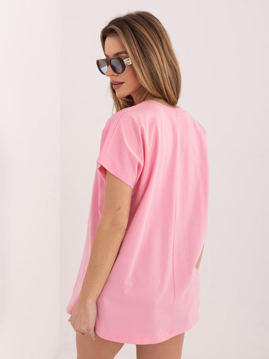 Pastelowy różowy damski t-shirt z okrągłym dekoltem
