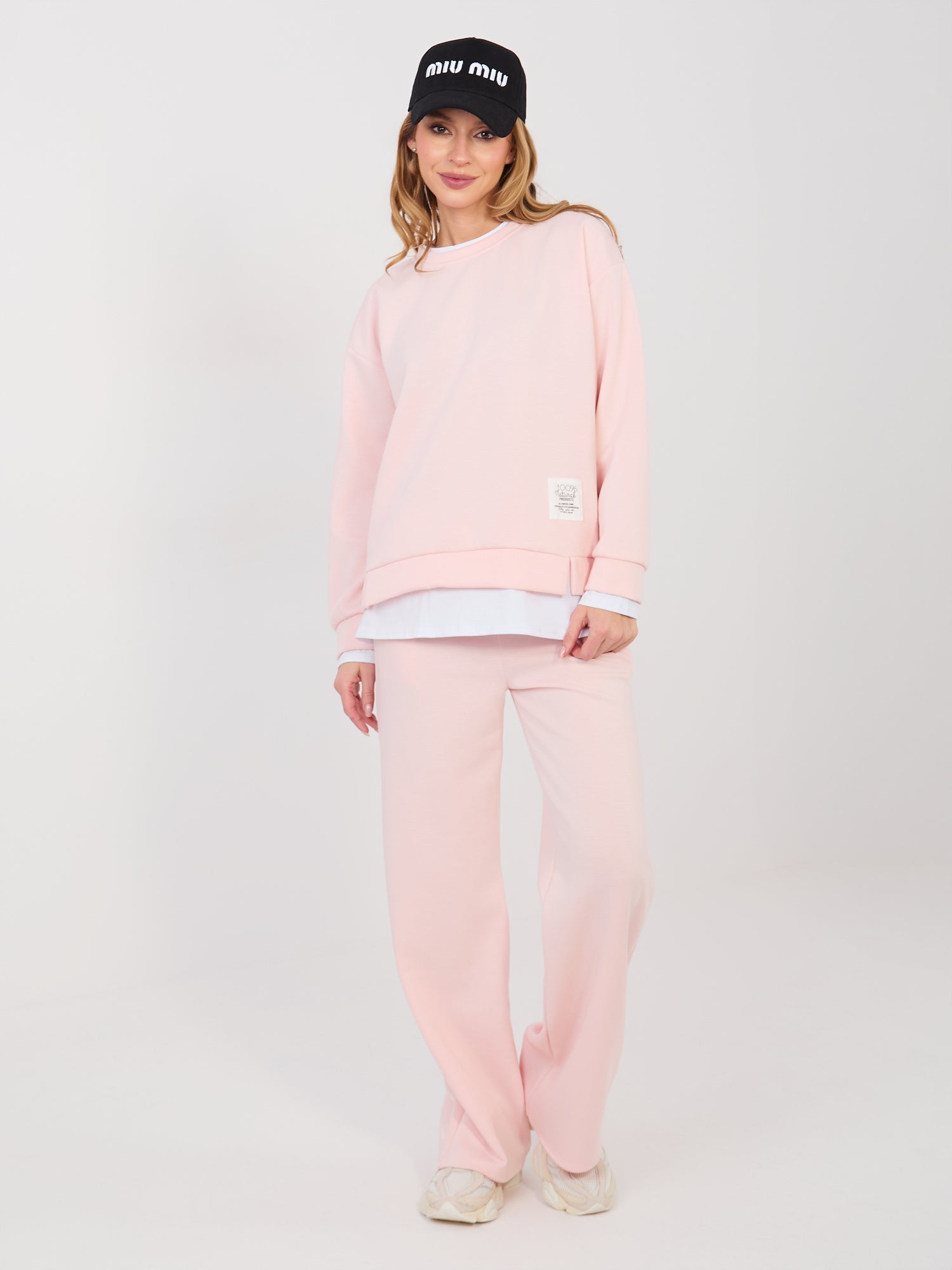 RUE PARIS Pastelowy różowy komplet z miękkiego materiału