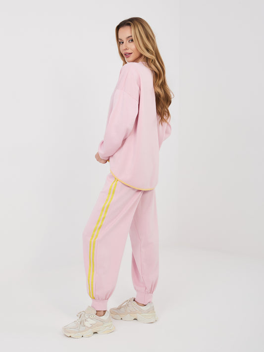 RUE PARIS Pastelowy różowy komplet z bluzą oversize