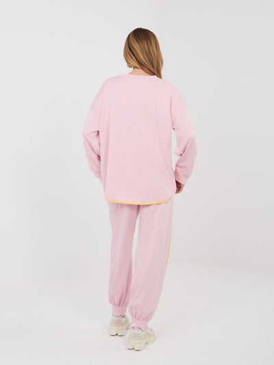RUE PARIS Pastelowy różowy komplet z bluzą oversize