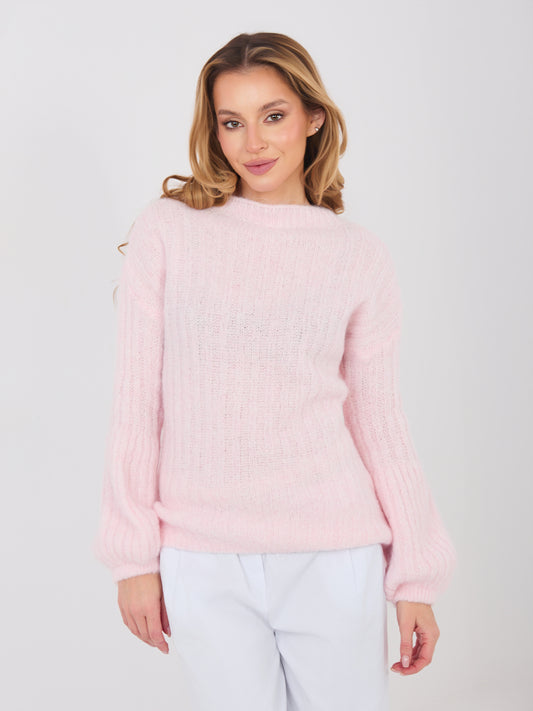 Pastelowy różowy sweter z bufiastymi rękawami