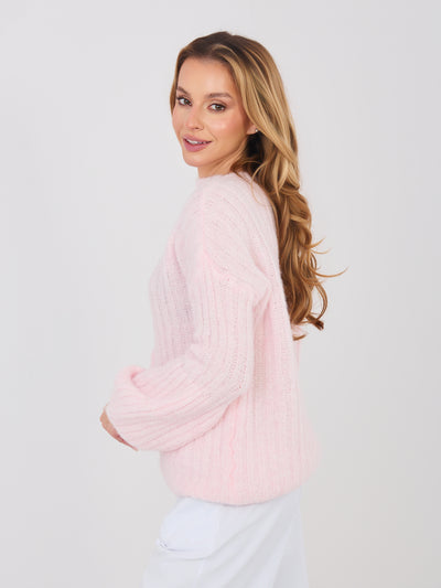 Pastelowy różowy sweter z bufiastymi rękawami