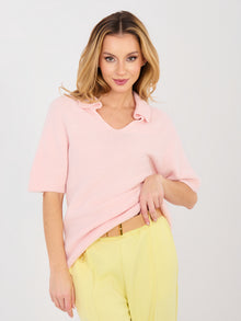 Pastelowy różowy sweter z domieszką baby alpaki