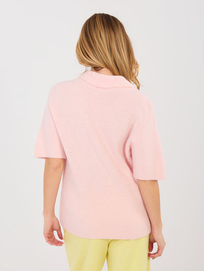 Pastelowy różowy sweter z domieszką baby alpaki