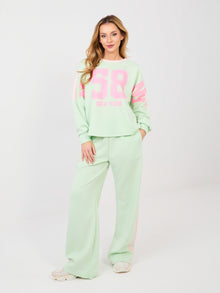 RUE PARIS Pastelowy zielony komplet z napisem NEW YORK