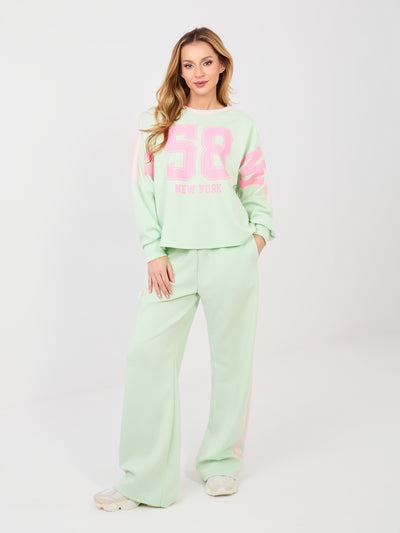RUE PARIS Pastelowy zielony komplet z napisem NEW YORK