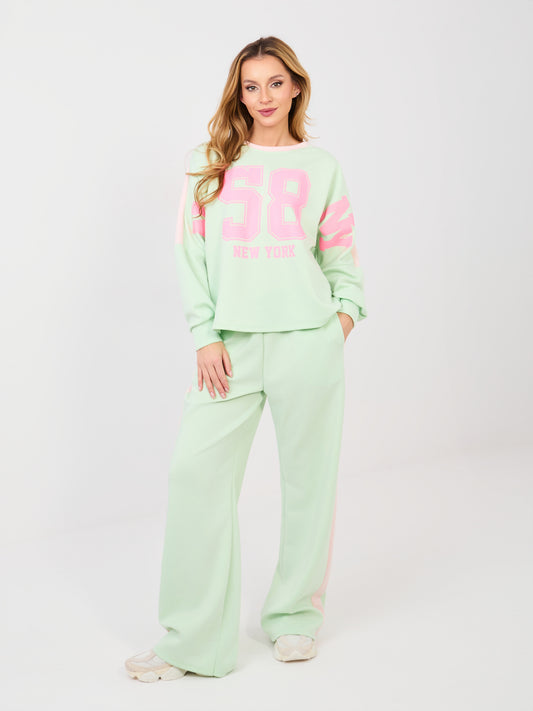 RUE PARIS Pastelowy zielony komplet z napisem NEW YORK