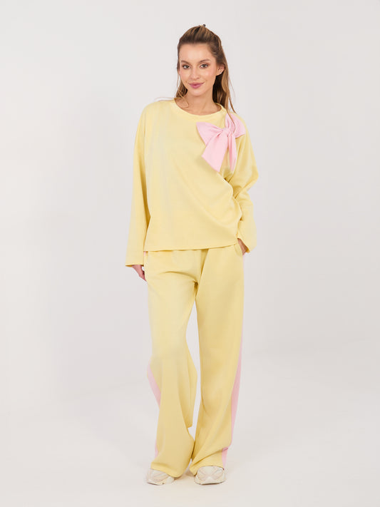 RUE PARIS  Pastelowy żółty komplet z miękkiego materiału