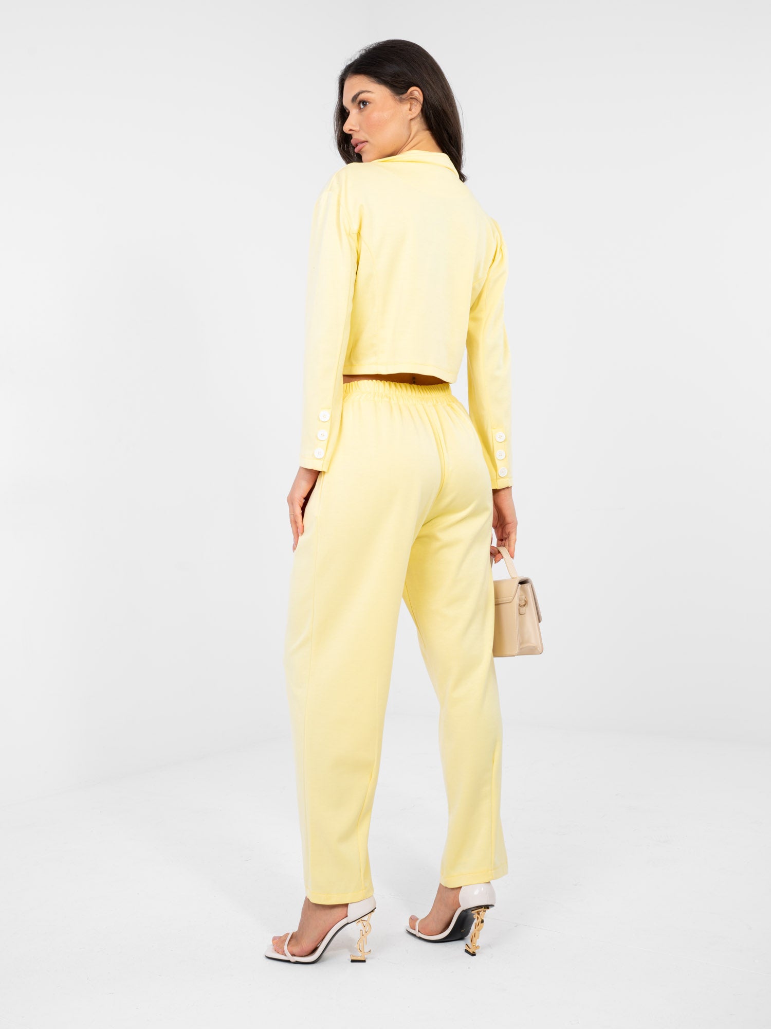 RUE PARIS Pastelowy żółty dresowy komplet w eleganckim stylu