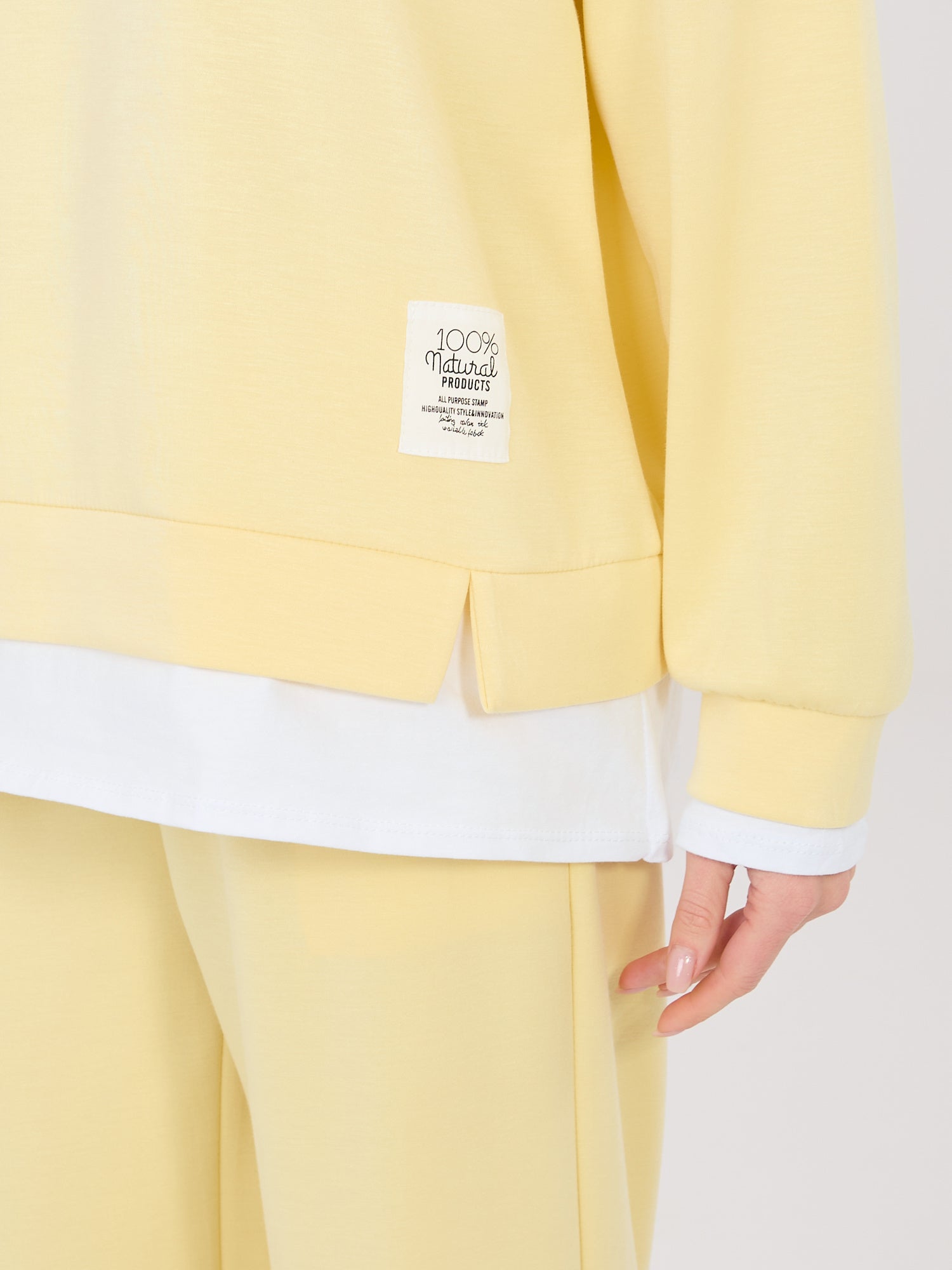 RUE PARIS Pastelowy żółty komplet z dwuwarstwową bluzą
