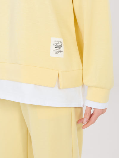 RUE PARIS Pastelowy żółty komplet z dwuwarstwową bluzą