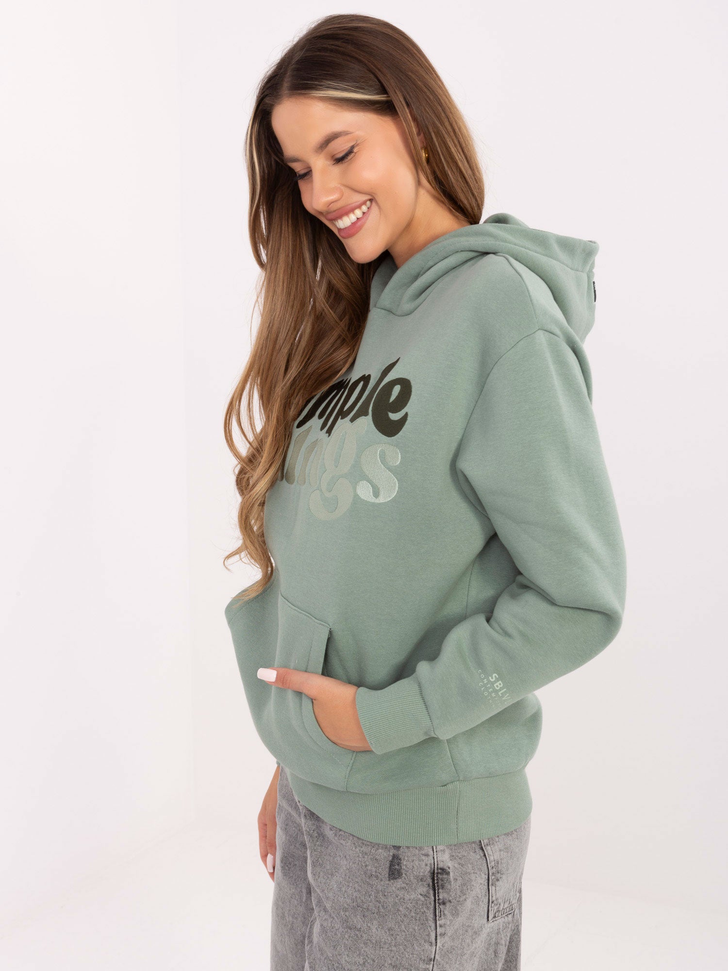 SUBLEVEL Pistacjowa ocieplana bluza z kapturem