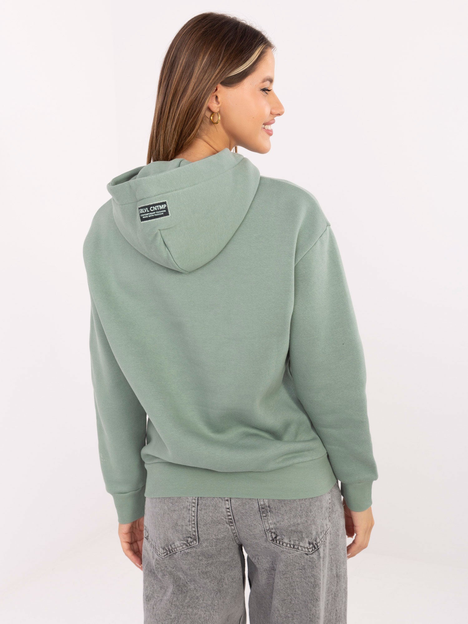 SUBLEVEL Pistacjowa ocieplana bluza z kapturem