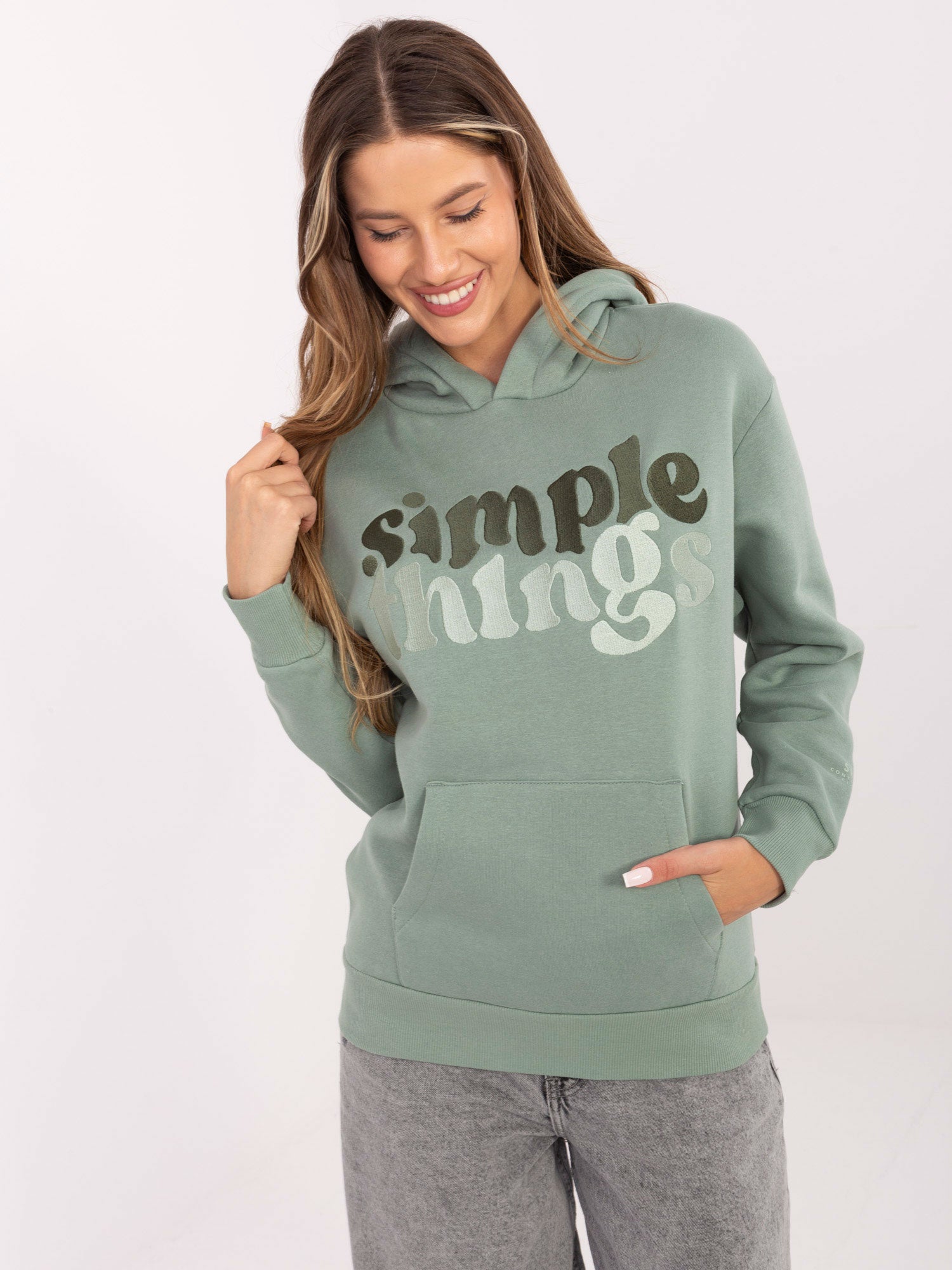 SUBLEVEL Pistacjowa ocieplana bluza z kapturem