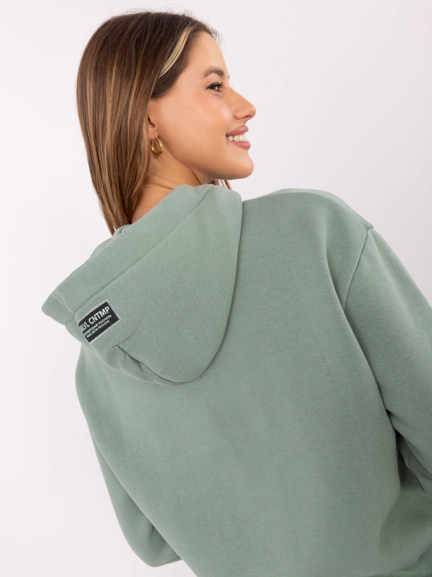 SUBLEVEL Pistacjowa ocieplana bluza z kapturem
