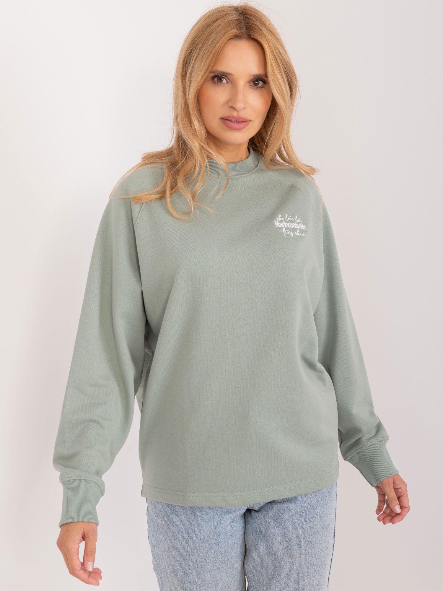 SUBLEVEL Pistacjowa dresowa bluza bez kaptura