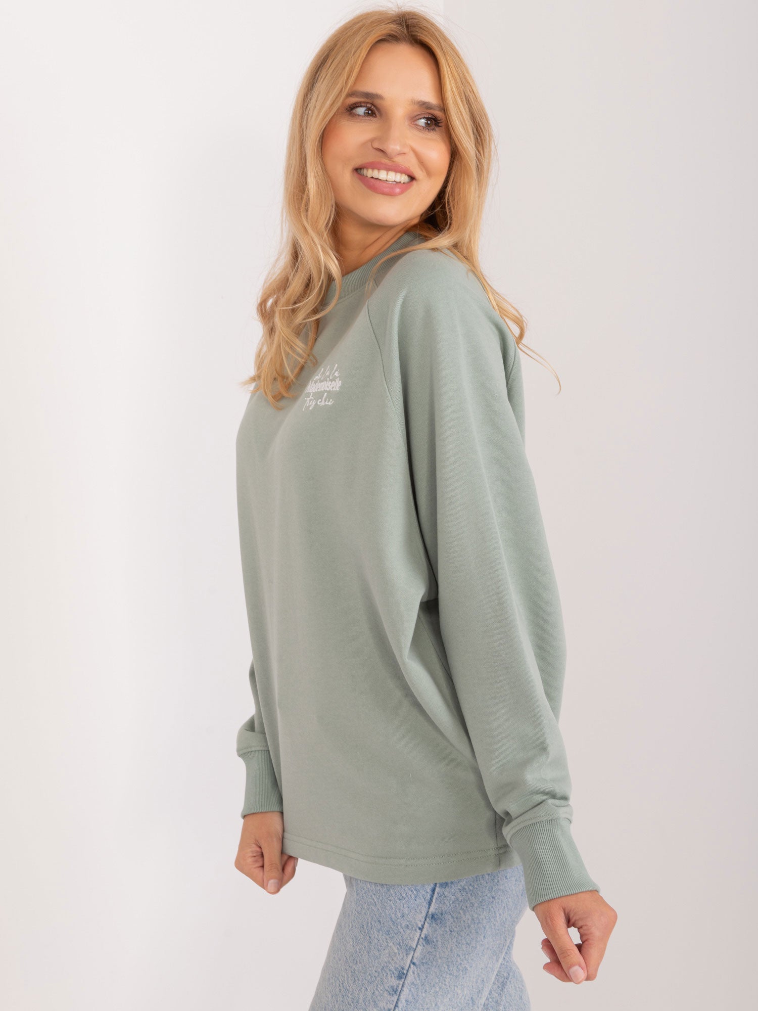 SUBLEVEL Pistacjowa dresowa bluza bez kaptura