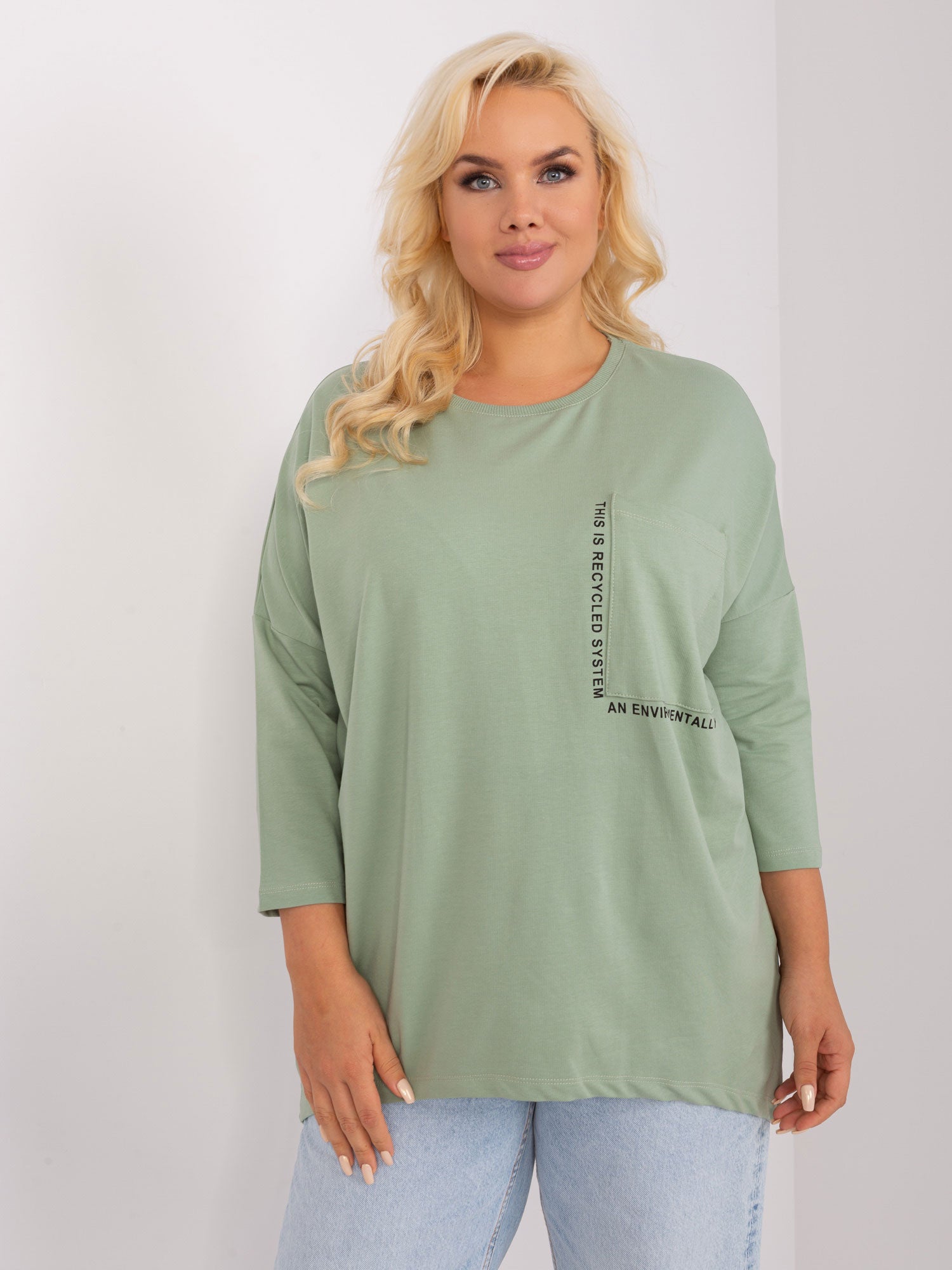 Pistacjowa bluzka plus size z bawełny