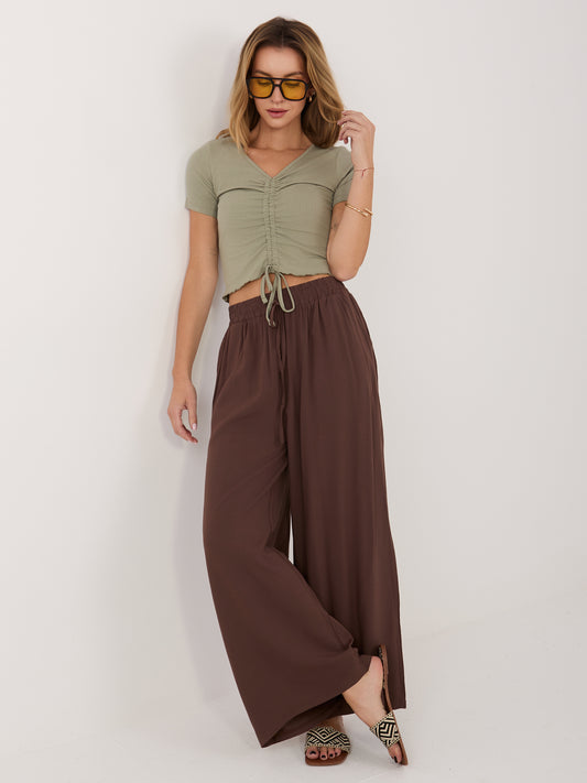 STITCH & SOUL Pistacjowa krótka bluzka w prążek