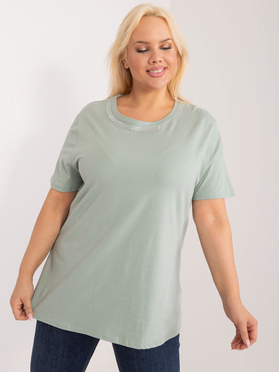 Pistacjowa bluzka plus size z okrągłym dekoltem