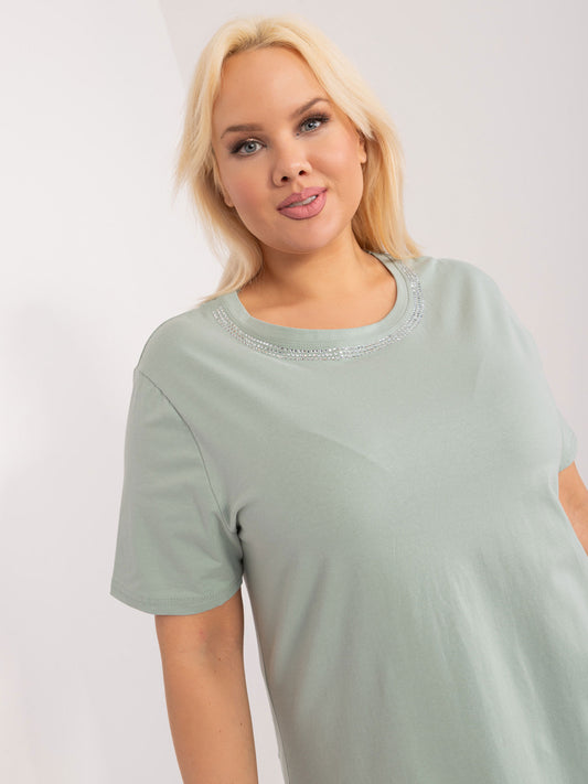 Pistacjowa bluzka plus size z okrągłym dekoltem