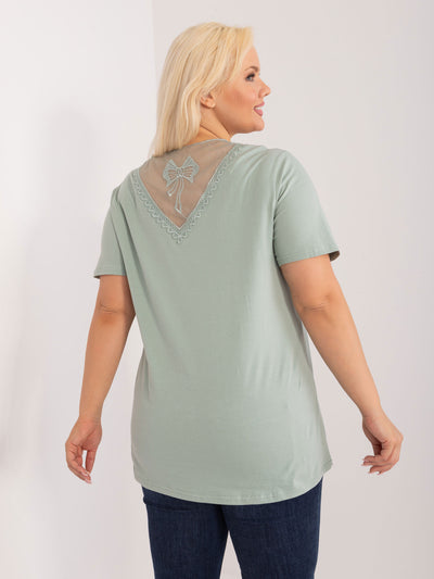 Pistacjowa bluzka plus size z okrągłym dekoltem
