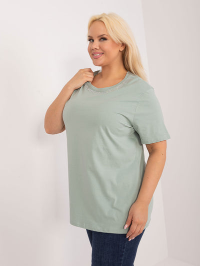 Pistacjowa bluzka plus size z okrągłym dekoltem