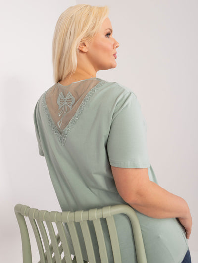 Pistacjowa bluzka plus size z okrągłym dekoltem