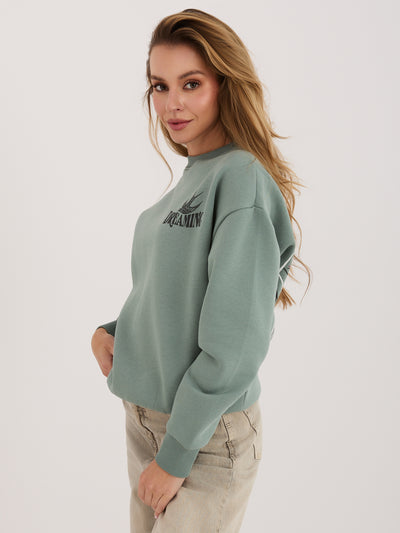 SUBLEVEL Pistacjowa ocieplana bluza bez kaptura