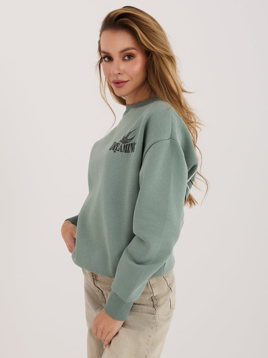 SUBLEVEL Pistacjowa ocieplana bluza bez kaptura