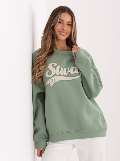 RUE PARIS Pistacjowa damska bluza oversize z ociepleniem