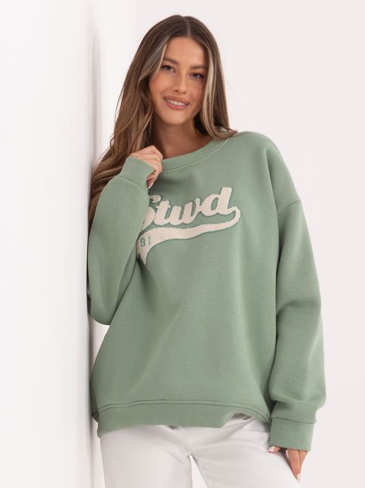 RUE PARIS Pistacjowa damska bluza oversize z ociepleniem