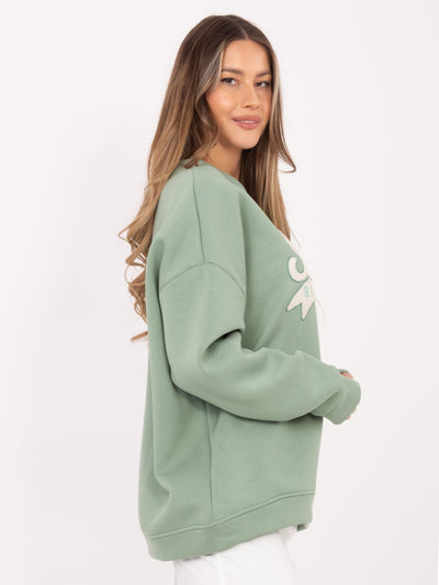 RUE PARIS Pistacjowa damska bluza oversize z ociepleniem