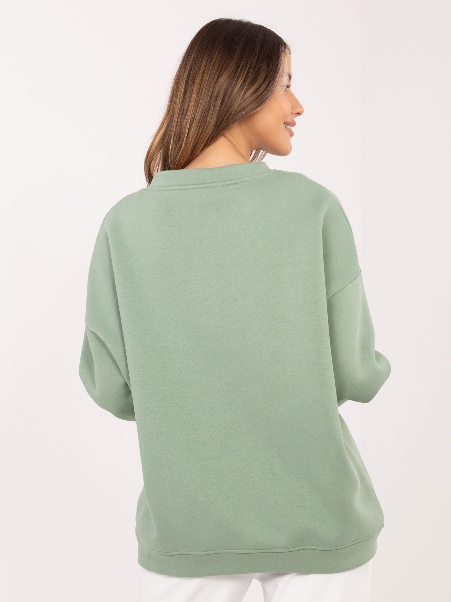 RUE PARIS Pistacjowa damska bluza oversize z ociepleniem