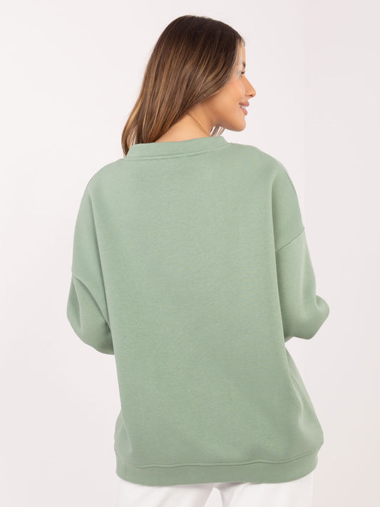 RUE PARIS Pistacjowa damska bluza oversize z ociepleniem