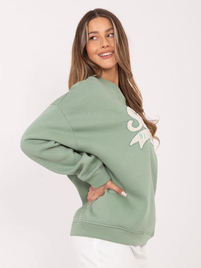 RUE PARIS Pistacjowa damska bluza oversize z ociepleniem