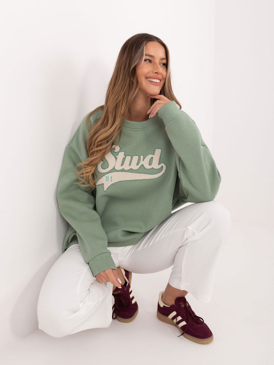 RUE PARIS Pistacjowa damska bluza oversize z ociepleniem