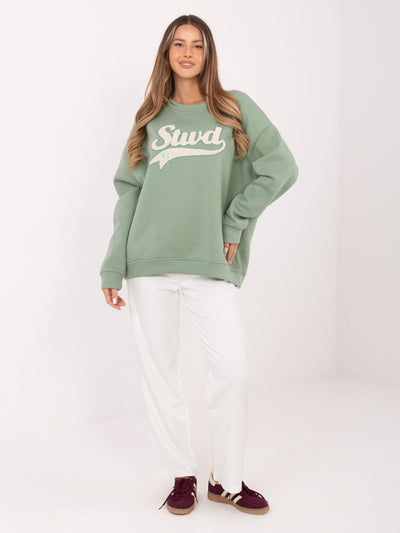 RUE PARIS Pistacjowa damska bluza oversize z ociepleniem