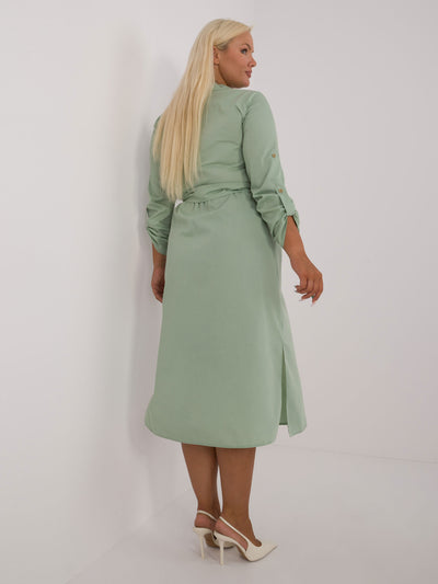 Pistacjowa sukienka plus size bawełniana z kieszeniami