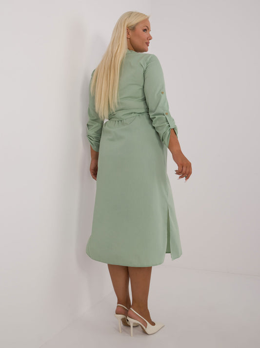 Pistacjowa sukienka plus size bawełniana z kieszeniami