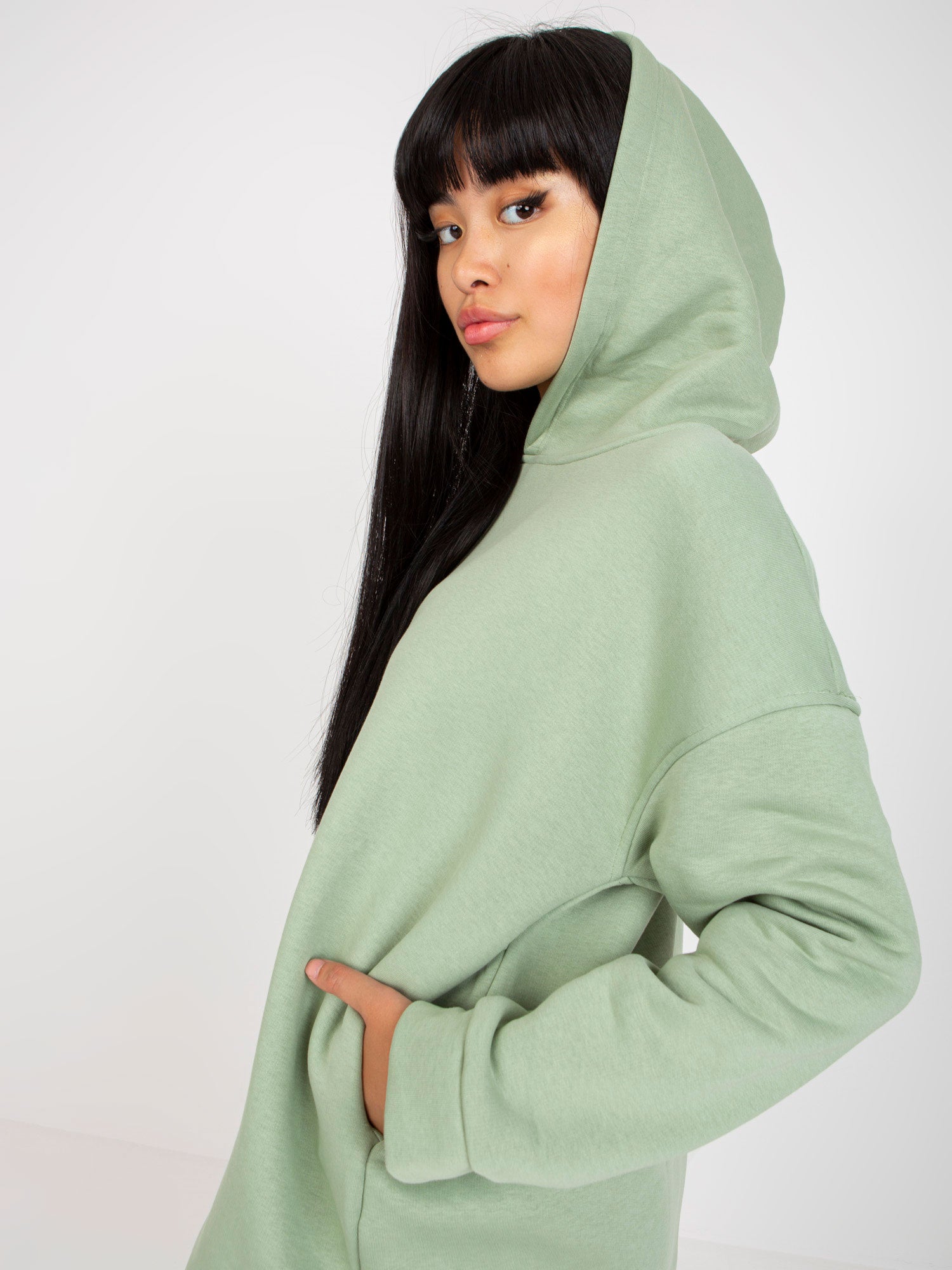 Pistacjowa dresowa bluza basic z kapturem