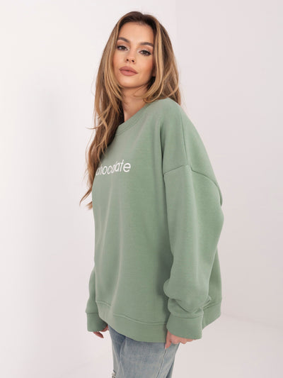 RUE PARIS Pistacjowa damska  bluza oversize bez kaptura