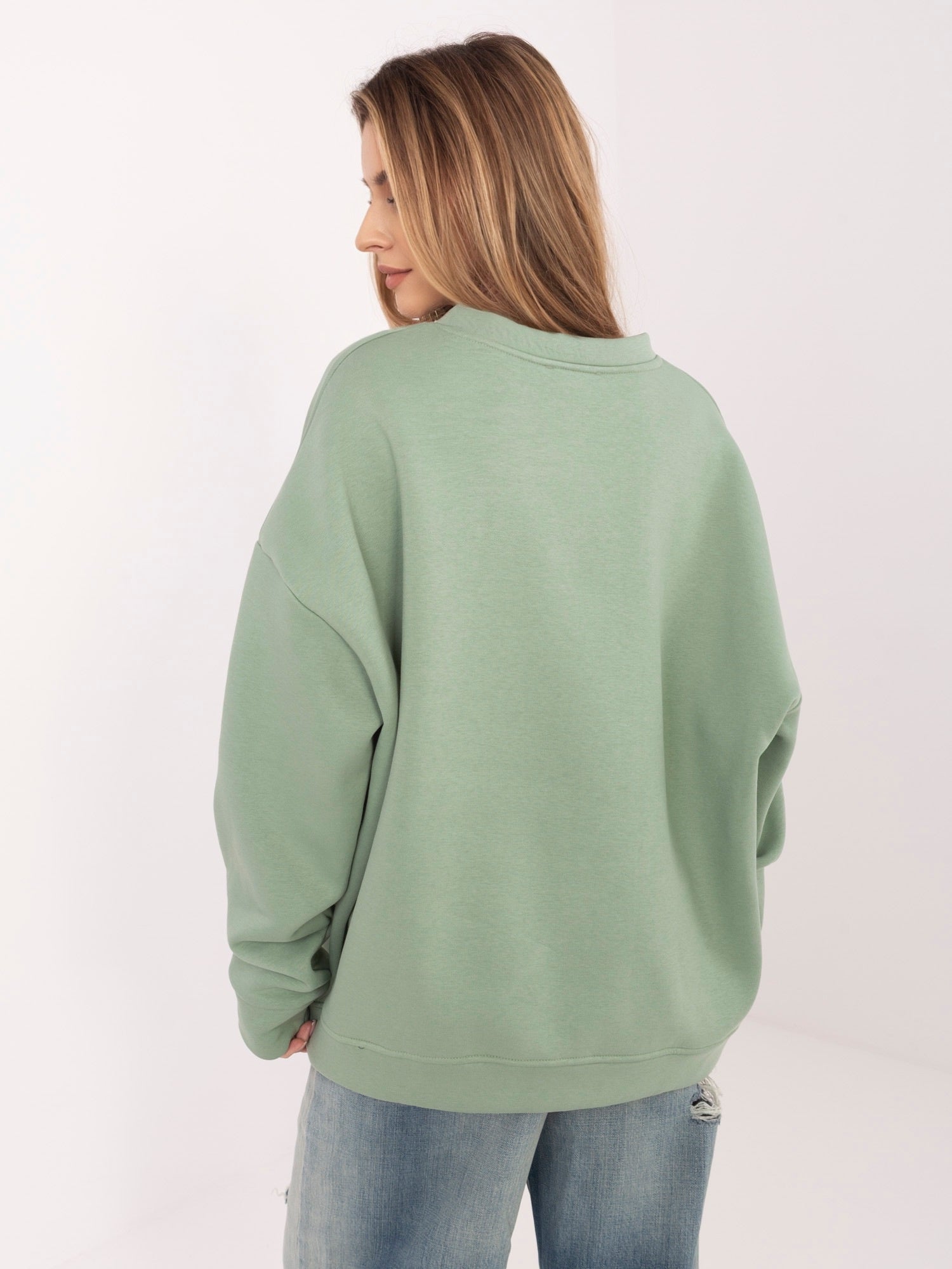 RUE PARIS Pistacjowa damska  bluza oversize bez kaptura